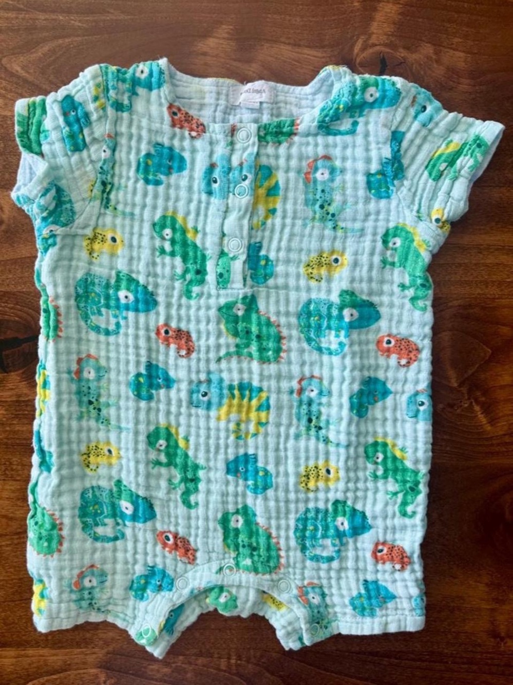 Angel Dear Muslin Cotton Blue Iguana Lizard Romper Size 12-18 Months